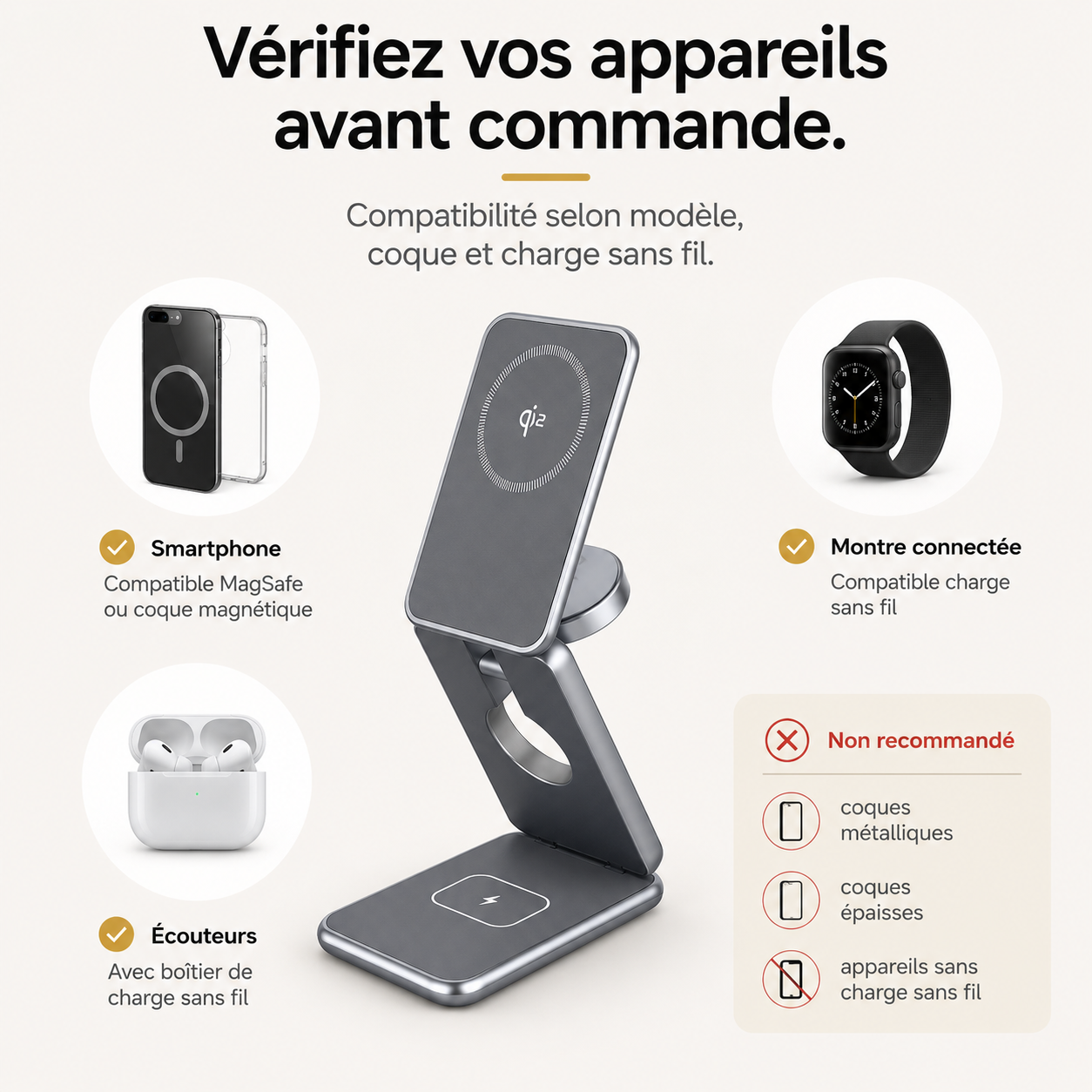 Chargeur pliable compact 3-en-1