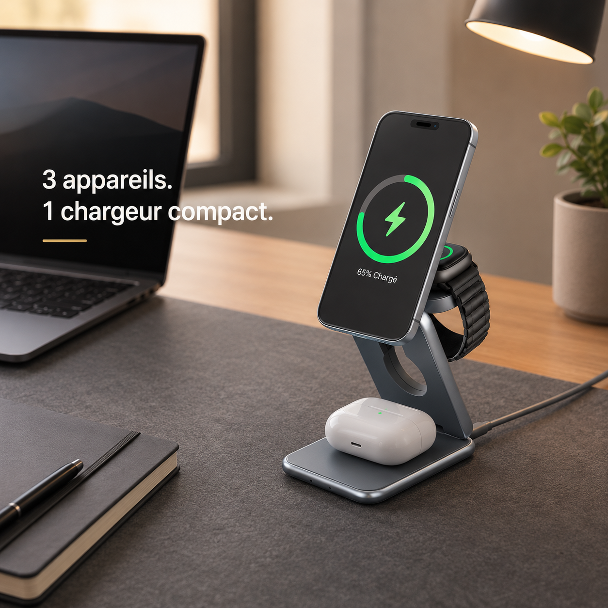 Chargeur pliable compact 3-en-1