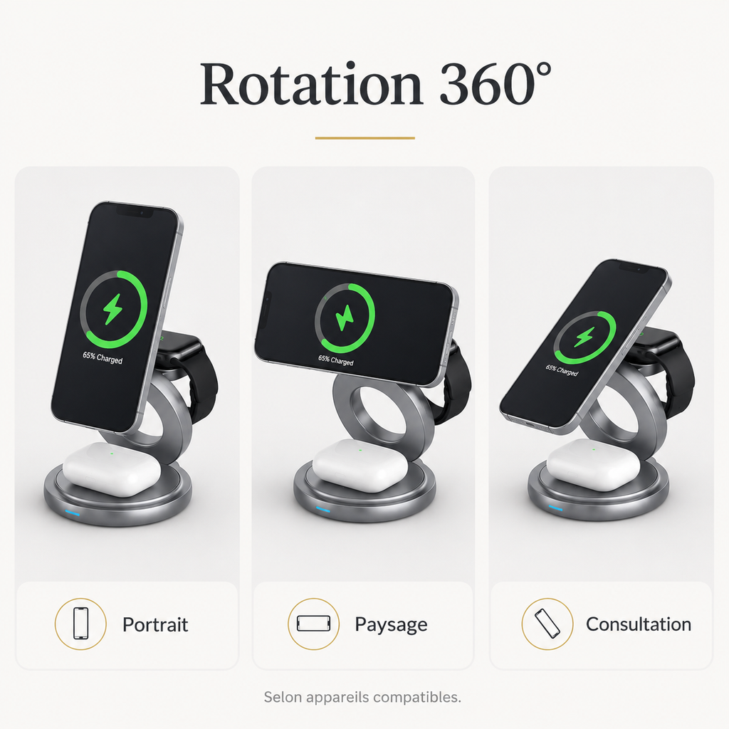 Chargeur pliable rotatif 3-en-1