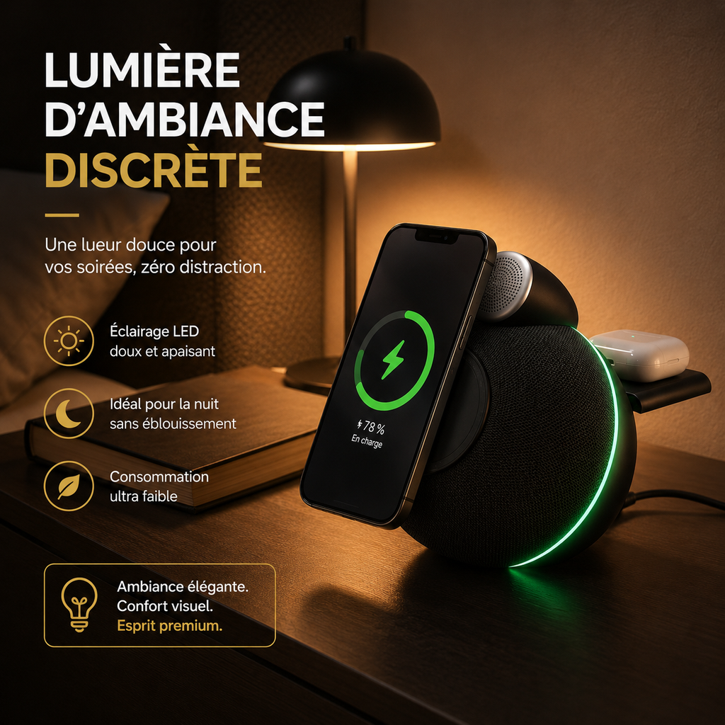 Station de charge 3-en-1 avec enceinte Bluetooth