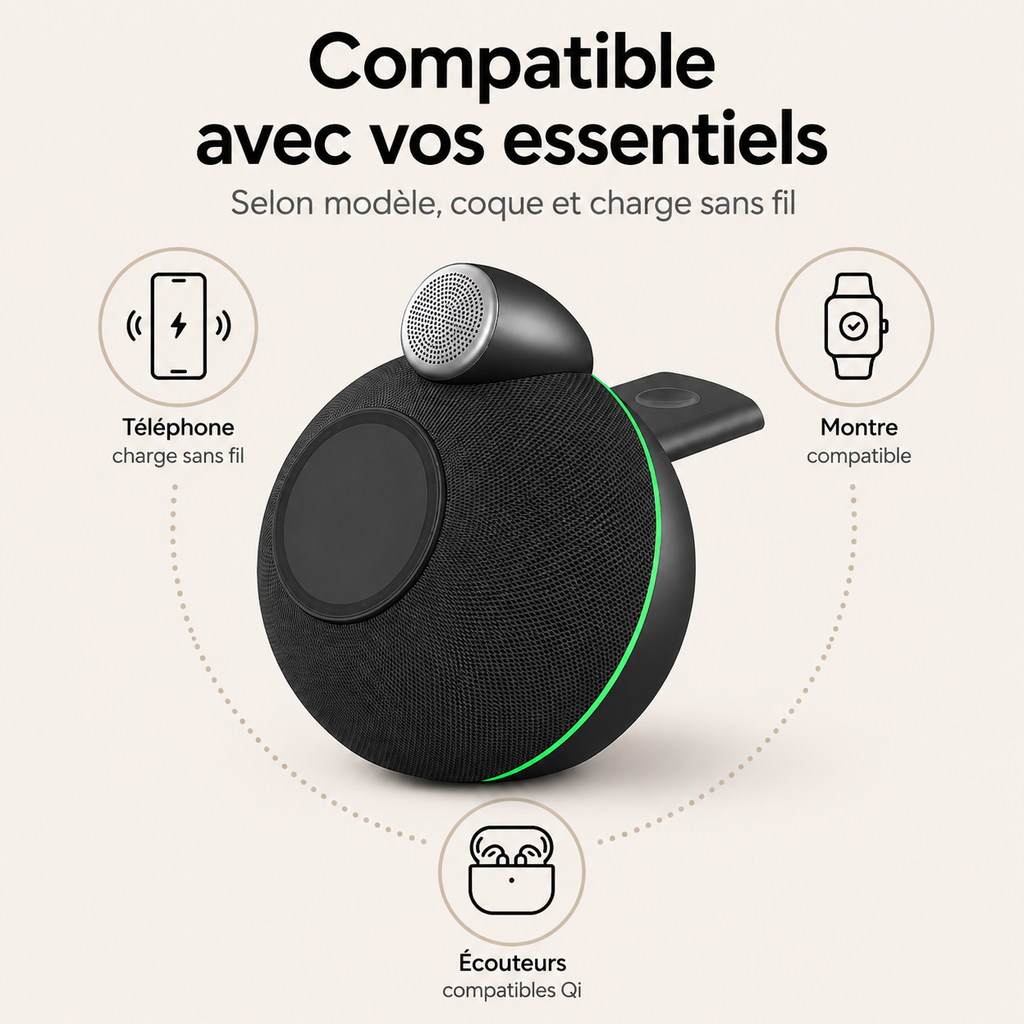 Station de charge 3-en-1 avec enceinte Bluetooth