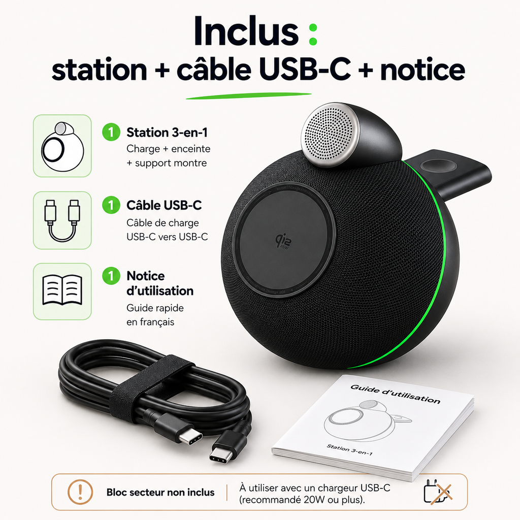 Station de charge 3-en-1 avec enceinte Bluetooth