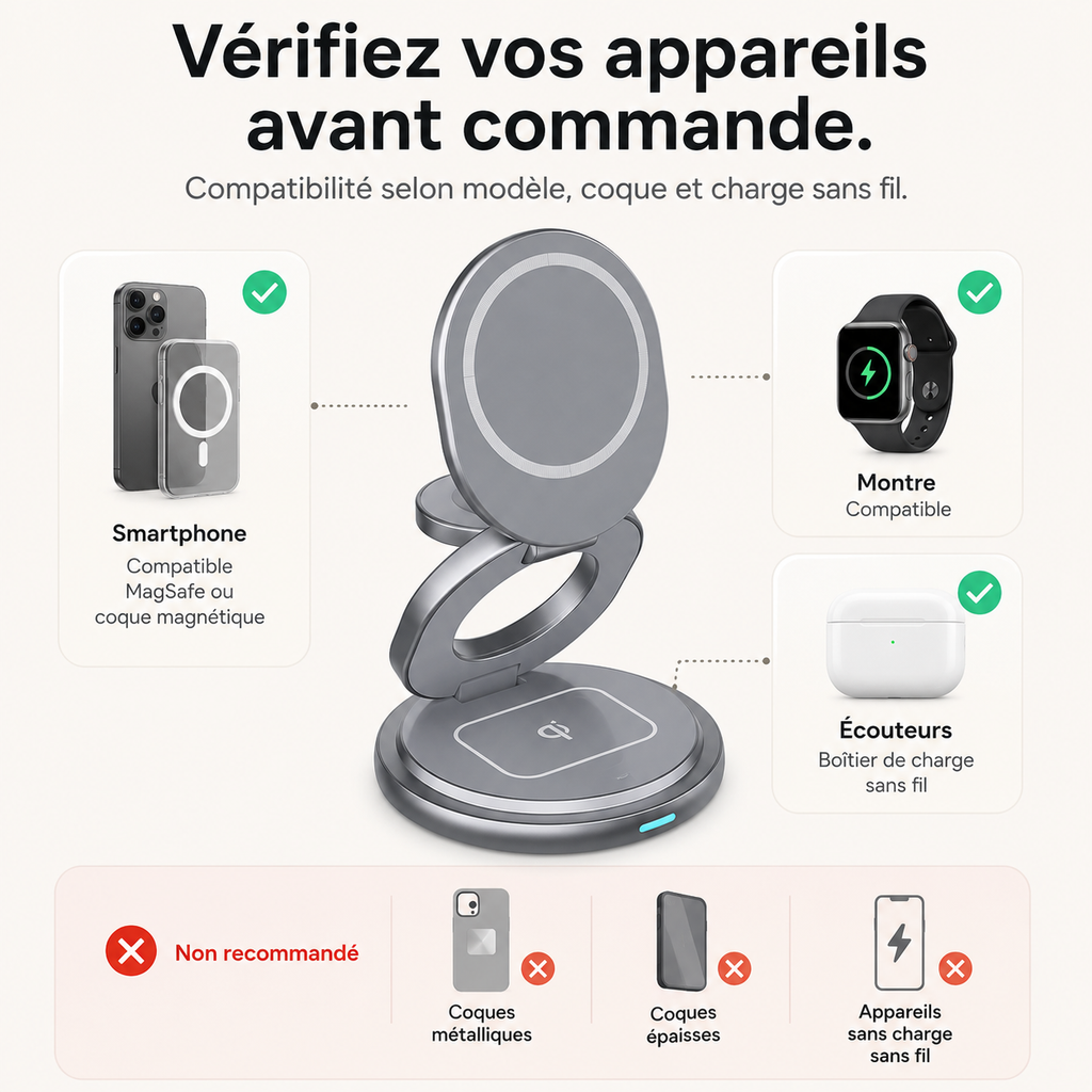 Chargeur pliable rotatif 3-en-1