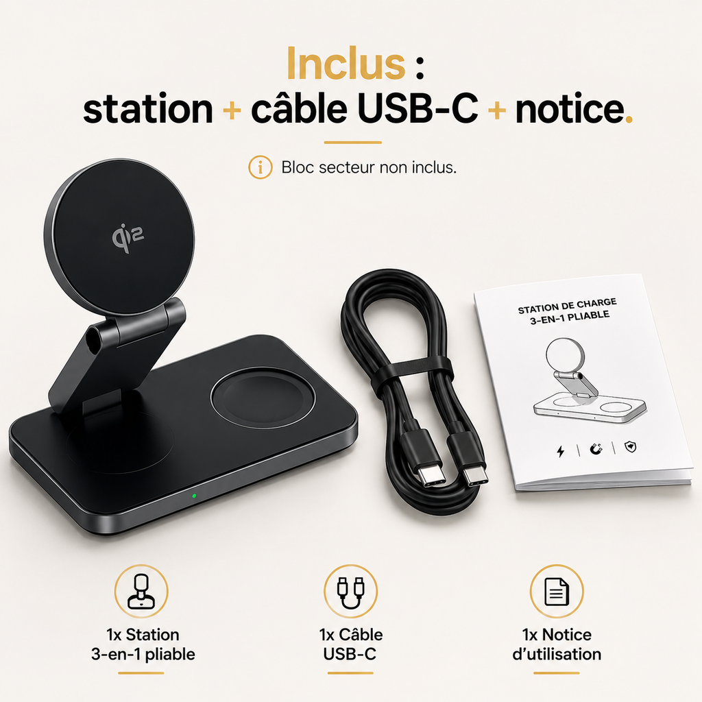 Station de charge 3-en-1 pliable