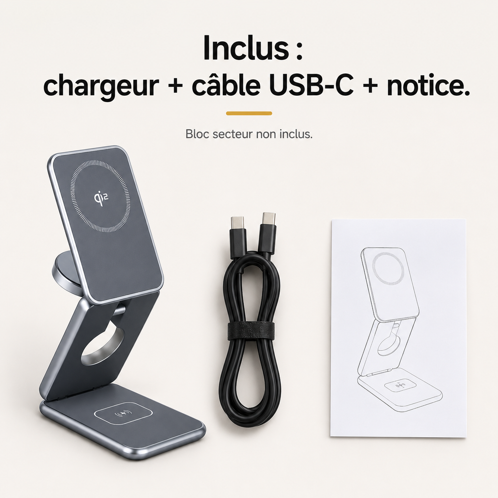 Chargeur pliable compact 3-en-1
