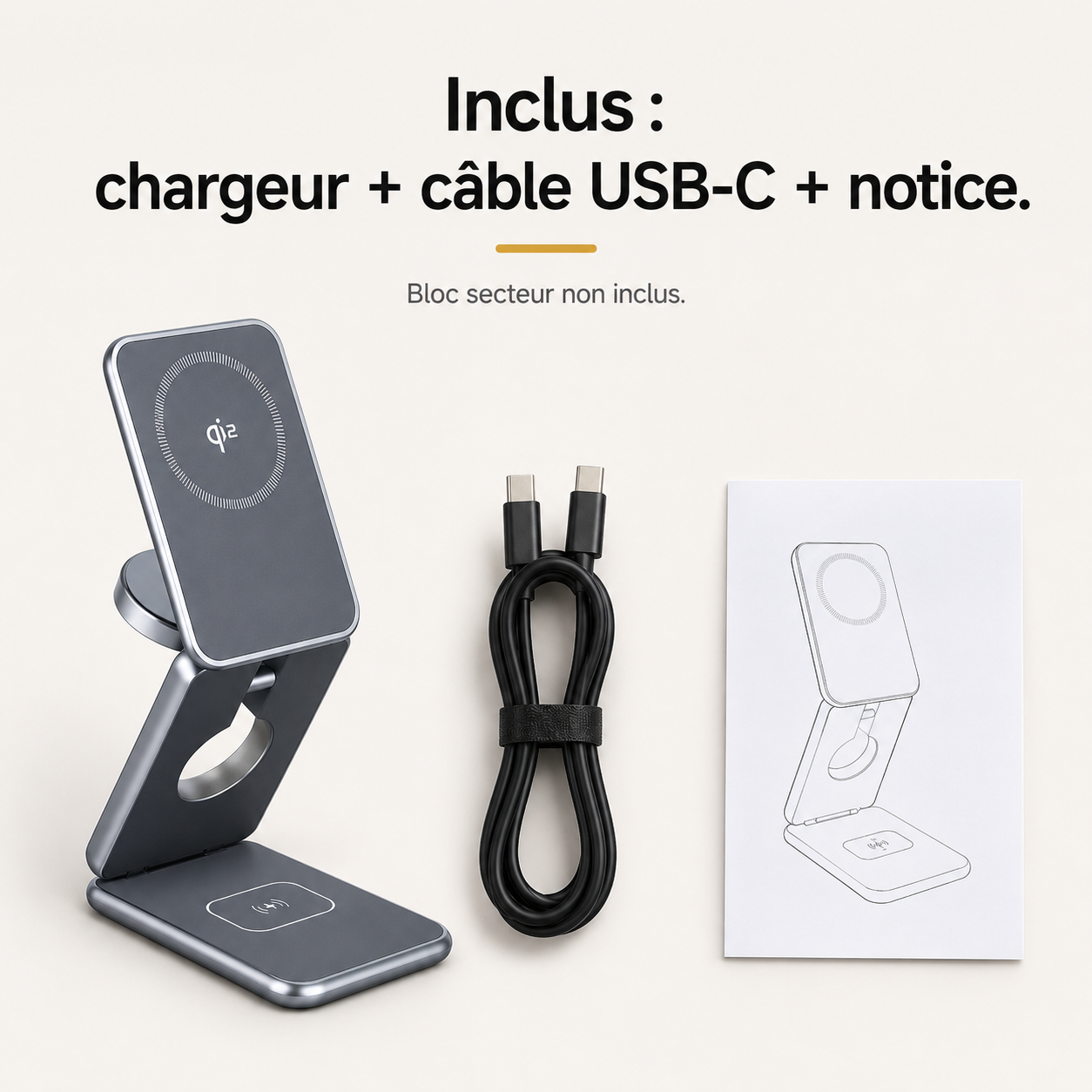 Chargeur pliable compact 3-en-1