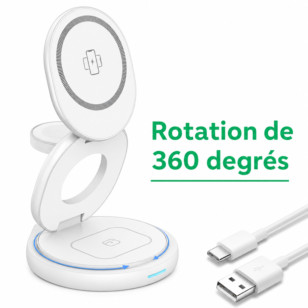Chargeur pliable rotatif 3-en-1