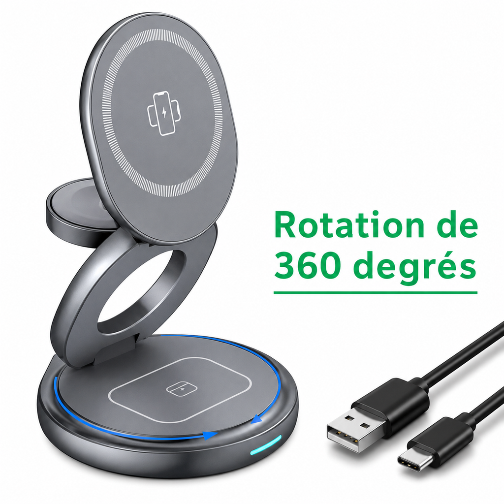 Chargeur pliable rotatif 3-en-1